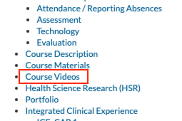 Course Videos link in menu