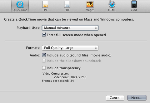 Convert Powerpoint to Quicktime box